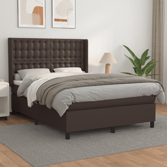 vidaXL Boxspringbett mit Matratze Braun 140x200 cm Kunstleder