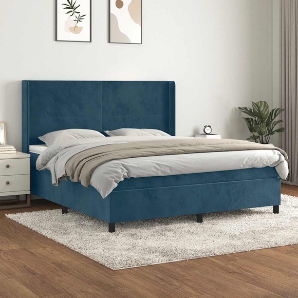 vidaXL Boxspringbett mit Matratze Dunkelblau 180x200 cm Samt