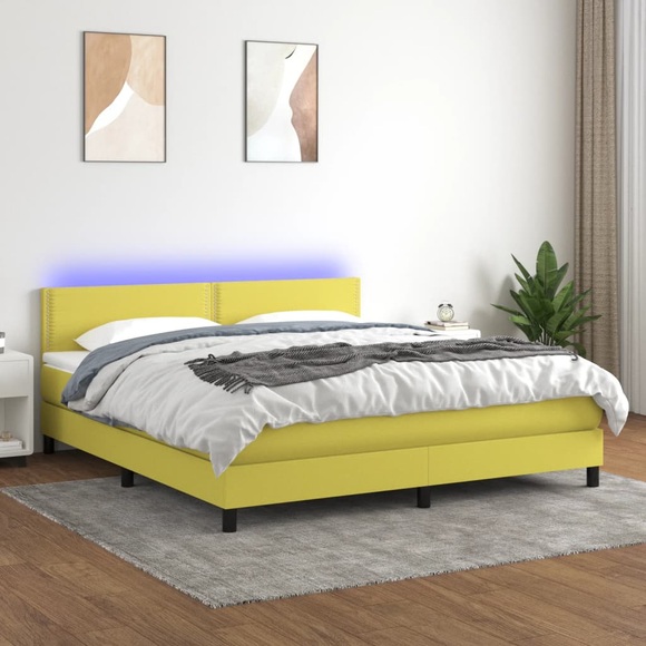 vidaXL Boxspringbett mit Matratze & LED Grün 180x200 cm Stoff