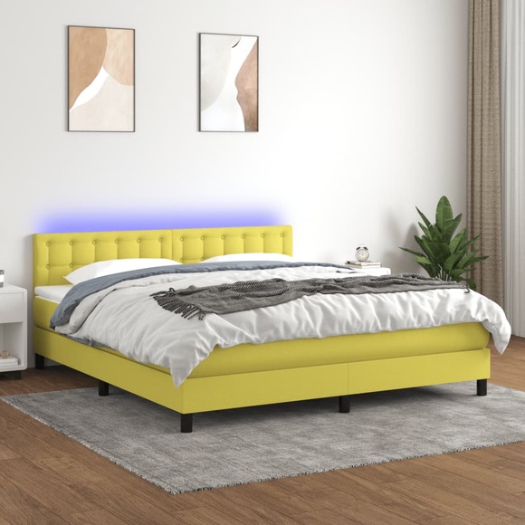 vidaXL Boxspringbett mit Matratze & LED Grün 180x200 cm Stoff