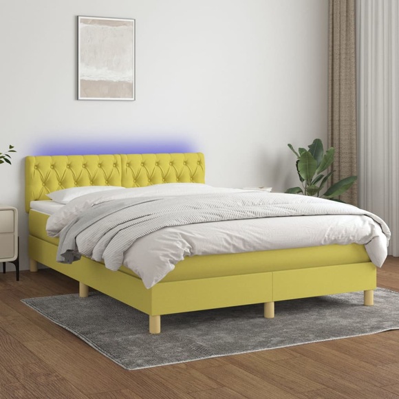 vidaXL Boxspringbett mit Matratze & LED Grün 140x200 cm Stoff