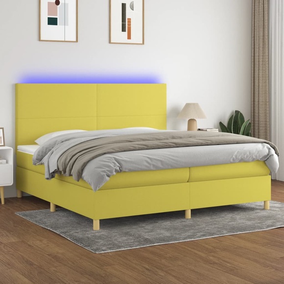 vidaXL Boxspringbett mit Matratze & LED Grün 200x200 cm Stoff