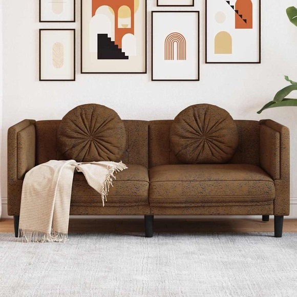vidaXL Sofa mit Kissen 2-Sitzer Braun Samt