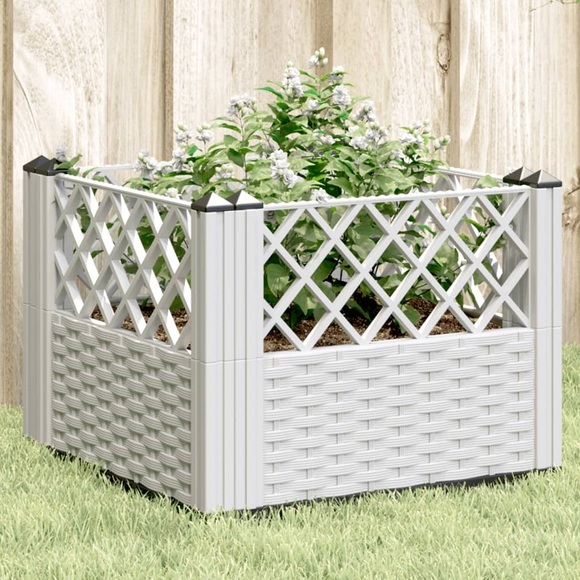 vidaXL Pflanzkasten mit Erdspießen Weiß 43,5x43,5x43,5 cm PP
