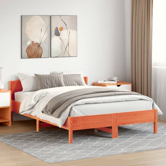 vidaXL Massivholzbett mit Kopfteil Wachsbraun 150x200 cm Kiefer