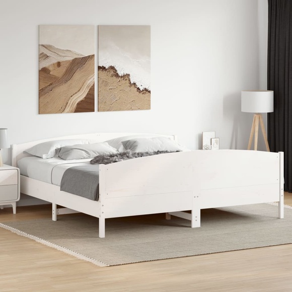 vidaXL Massivholzbett mit Kopfteil Weiß 200x200 cm Kiefer