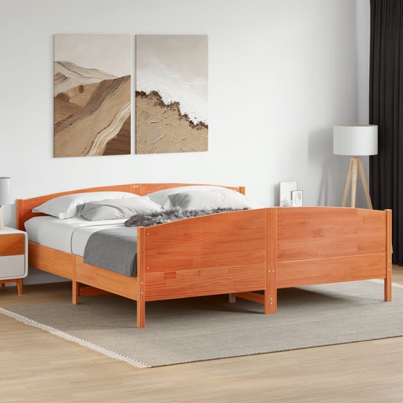 vidaXL Massivholzbett mit Kopfteil Wachsbraun 180x200 cm Kiefer
