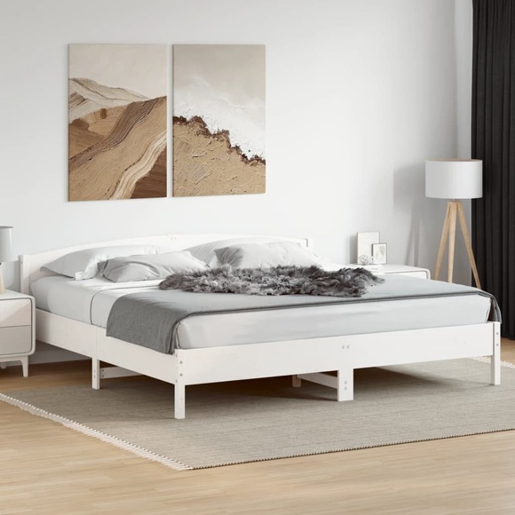 vidaXL Massivholzbett mit Kopfteil Weiß 180x200 cm Kiefer