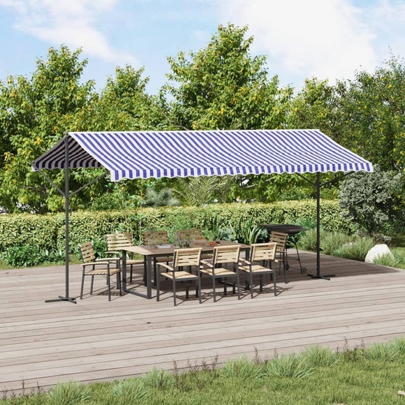 vidaXL Freistehende Markise Blau und Weiß 500x300 cm Stoff und Stahl