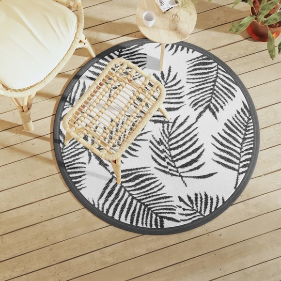 vidaXL Outdoor-Teppich Weiß und Schwarz Ø120 cm PP