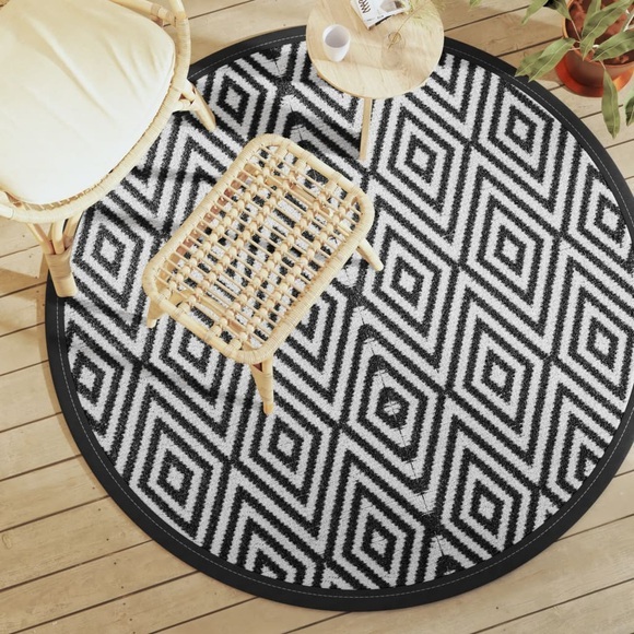 vidaXL Outdoor-Teppich Weiß und Schwarz Ø160 cm PP