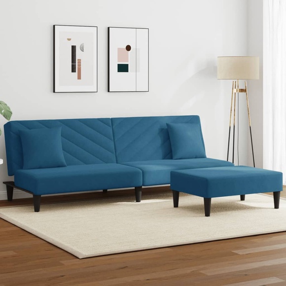 vidaXL 2-tlg. Sofagarnitur mit Kissen Blau Samt