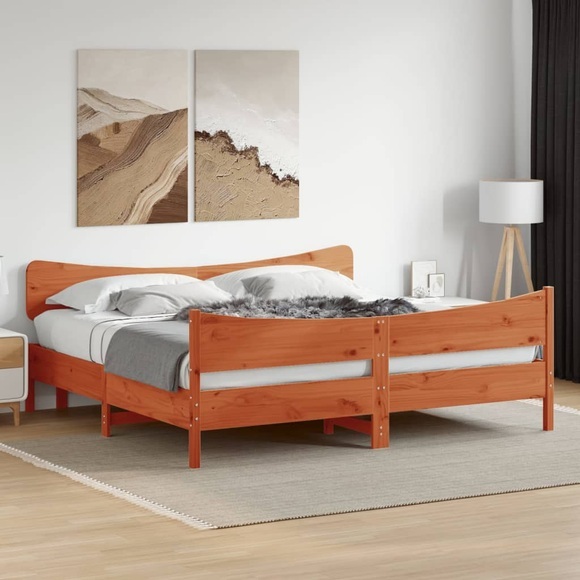 vidaXL Massivholzbett mit Kopfteil Wachsbraun 200x200 cm Kiefer