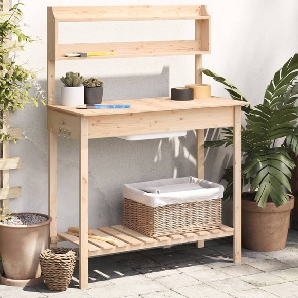 vidaXL Pflanztisch mit Waschbecken 147,5x44x139,5 cm Massivholz Tanne