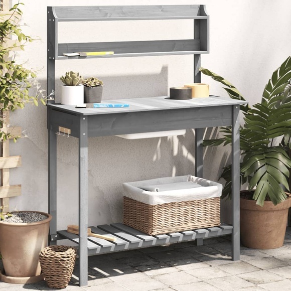 vidaXL Pflanztisch mit Waschbecken 147,5x44x139,5 cm Massivholz Tanne