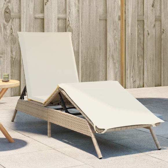 vidaXL Sonnenliege mit Auflage Beige Poly Rattan