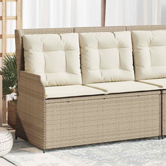 vidaXL Gartenbank Verstellbar mit Kissen Beige Poly Rattan