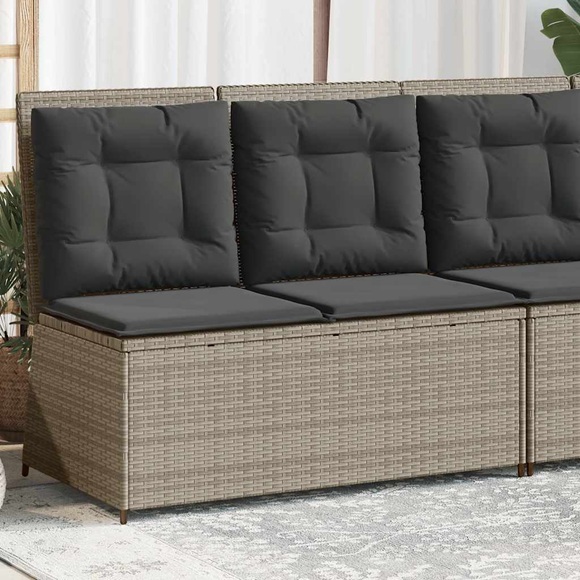 vidaXL Gartenbank Verstellbar mit Kissen Hellgrau Poly Rattan