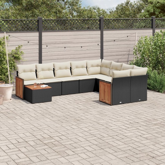 vidaXL 10-tlg. Garten-Sofagarnitur mit Kissen Schwarz Poly Rattan