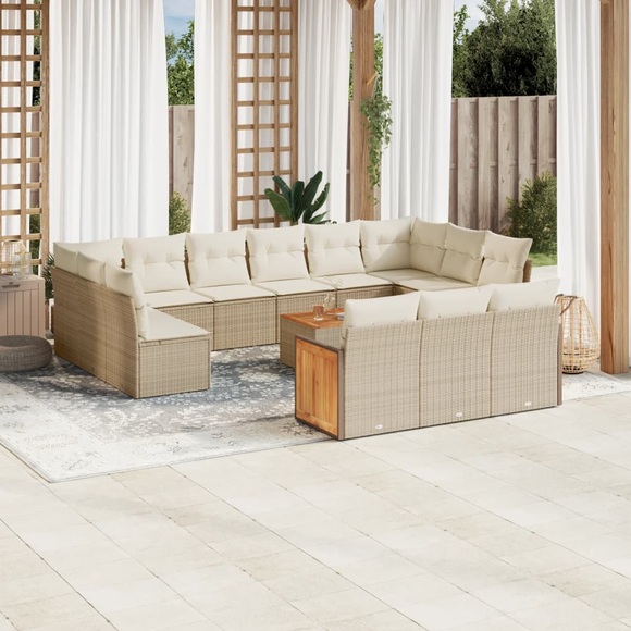 vidaXL 16-tlg. Garten-Sofagarnitur mit Kissen Beige Poly Rattan