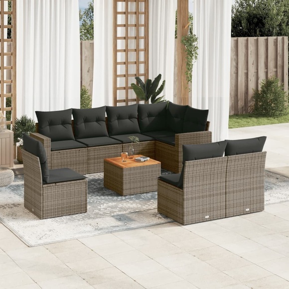 vidaXL 9-tlg. Garten-Sofagarnitur mit Kissen Grau Poly Rattan