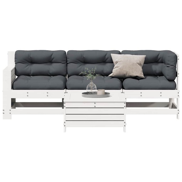 vidaXL 4-tlg. Garten-Lounge-Set mit Kissen Weiß Massivholz Kiefer
