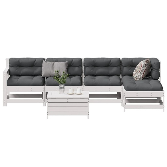 vidaXL 6-tlg. Garten-Lounge-Set mit Kissen Weiß Massivholz Kiefer