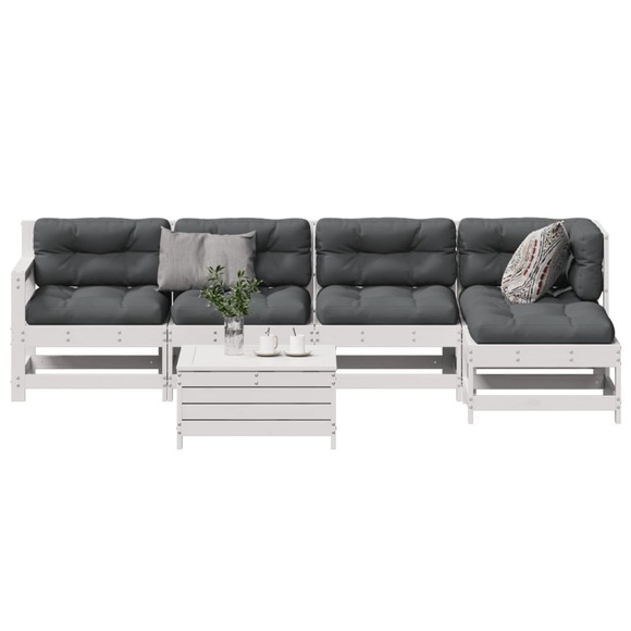 vidaXL 6-tlg. Garten-Lounge-Set mit Kissen Weiß Massivholz Kiefer