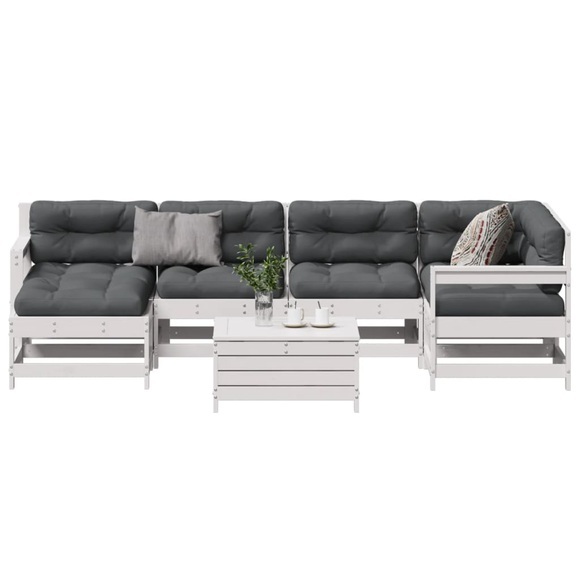 vidaXL 7-tlg. Garten-Lounge-Set mit Kissen Weiß Massivholz Kiefer