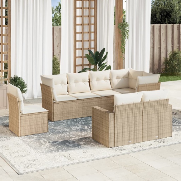 vidaXL 8-tlg. Garten-Sofagarnitur mit Kissen Beige Poly Rattan