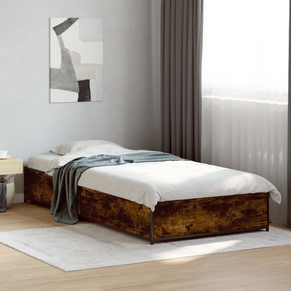 vidaXL Bettgestell Räuchereiche 90x190 cm Holzwerkstoff und Metall
