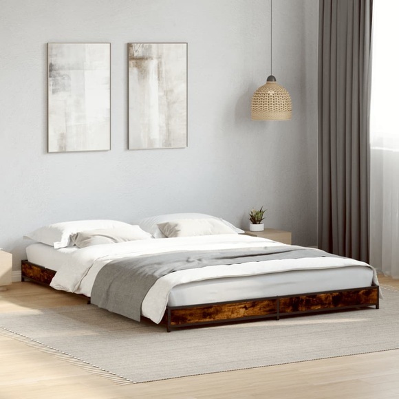 vidaXL Bettgestell Räuchereiche 140x200 cm Holzwerkstoff und Metall