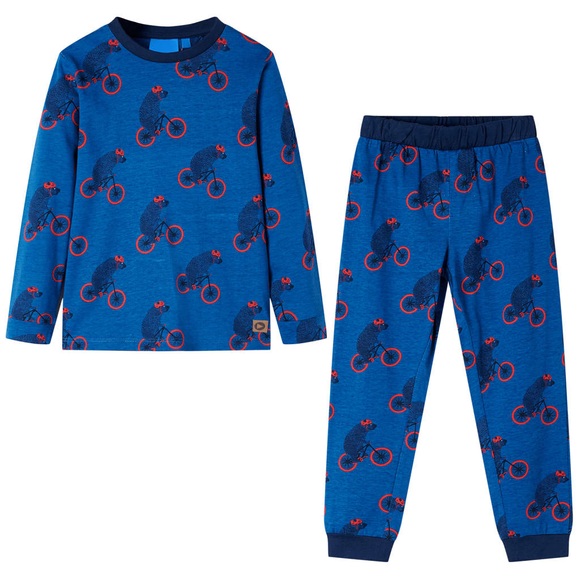 vidaXL Kinderpyjama mit Langen Ärmeln Bär- und Fahrrad-Muster Petrolblau 116