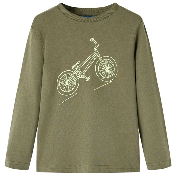vidaXL Kinder-Langarmshirt mit Fahrrad-Aufdruck Khaki 116