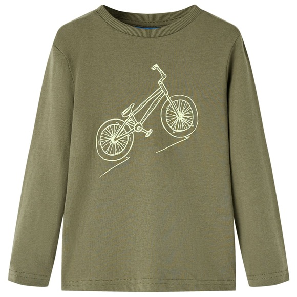 vidaXL Kinder-Langarmshirt mit Fahrrad-Aufdruck Khaki 140
