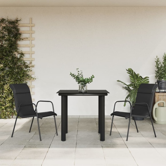 vidaXL 3-tlg. Garten-Essgruppe Schwarz Stahl und Textilene