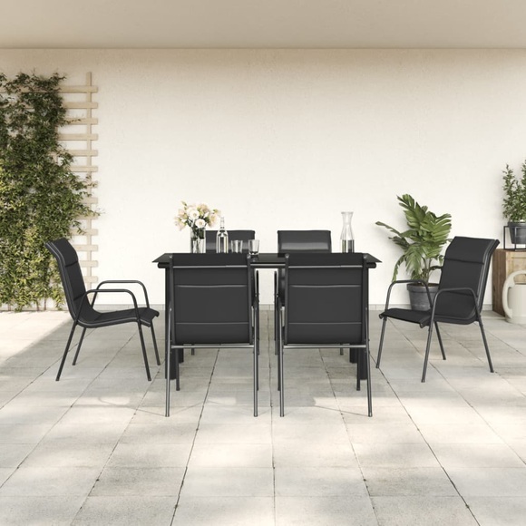 vidaXL 7-tlg. Garten-Essgruppe Schwarz Stahl und Textilene