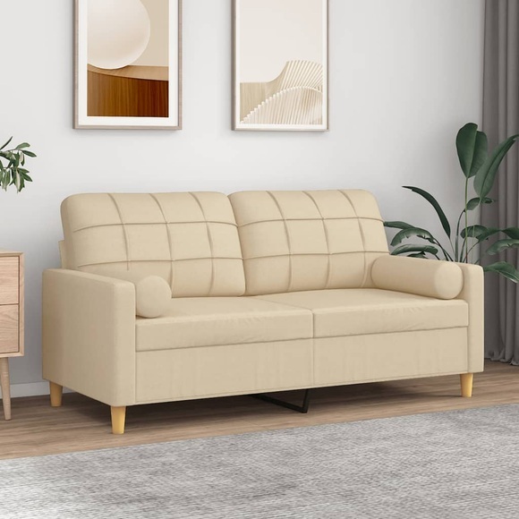 vidaXL 2-Sitzer-Sofa mit Zierkissen Creme 140 cm Stoff
