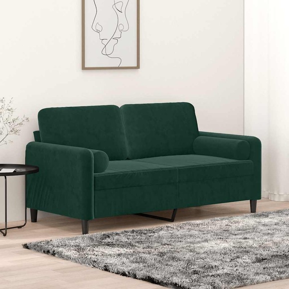 vidaXL 2-Sitzer-Sofa mit Zierkissen Dunkelgrün 140 cm Samt