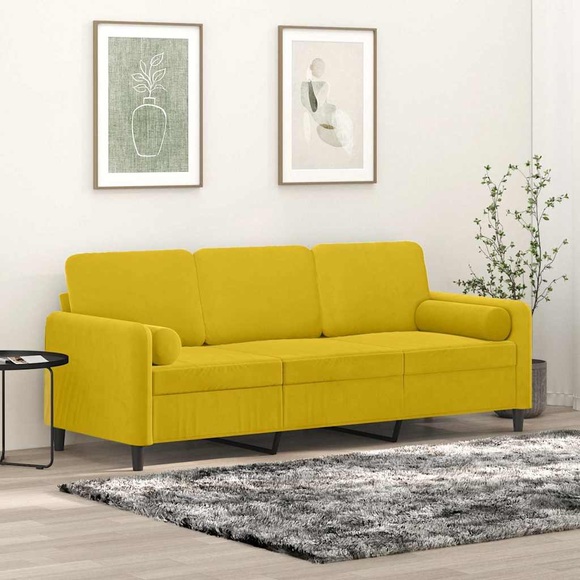 vidaXL 3-Sitzer-Sofa mit Zierkissen Gelb 180 cm Samt