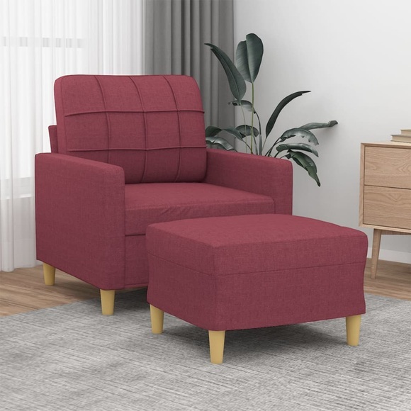 vidaXL Sessel mit Hocker Weinrot 60 cm Stoff