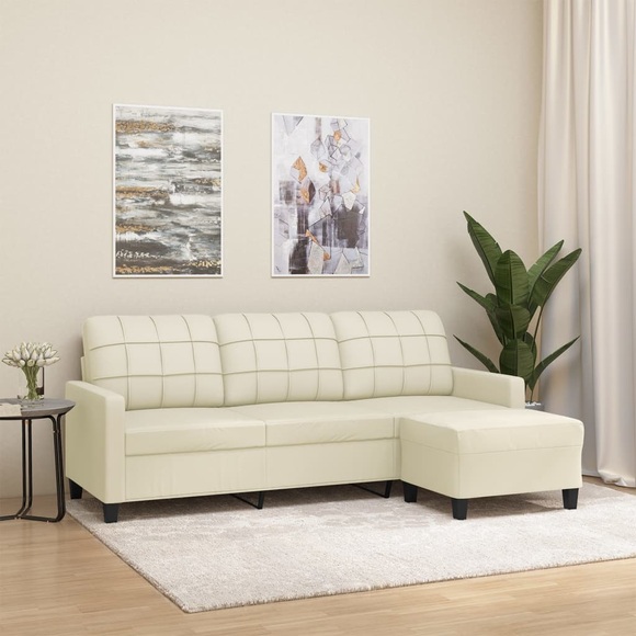 vidaXL 3-Sitzer-Sofa mit Hocker Creme 180 cm Kunstleder
