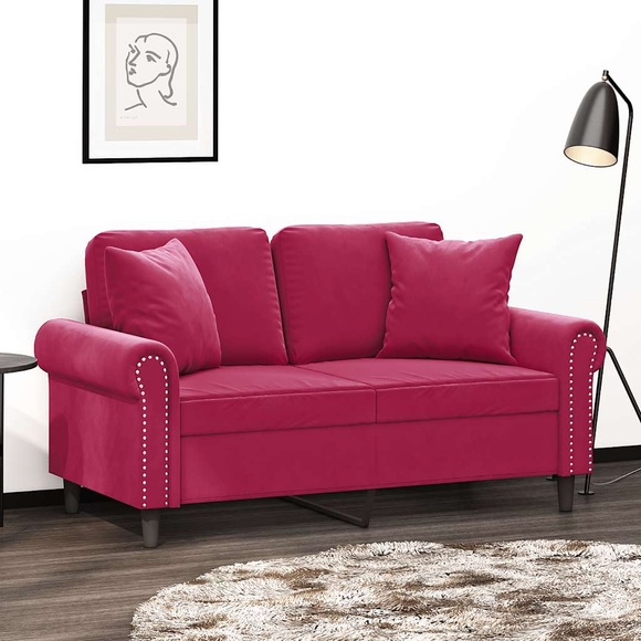 vidaXL 2-Sitzer-Sofa mit Zierkissen Weinrot 120 cm Samt