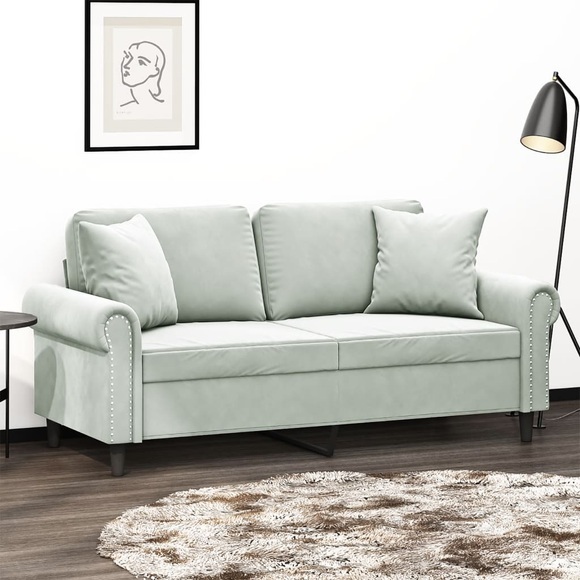 vidaXL 2-Sitzer-Sofa mit Zierkissen Hellgrau 140 cm Samt