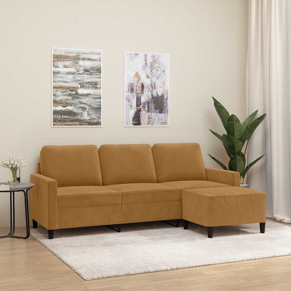 vidaXL 3-Sitzer-Sofa mit Hocker Braun 180 cm Samt