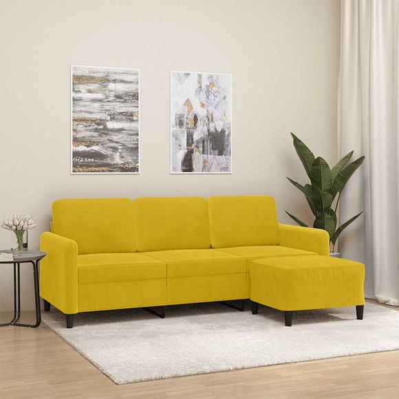 vidaXL 3-Sitzer-Sofa mit Hocker Gelb 180 cm Samt
