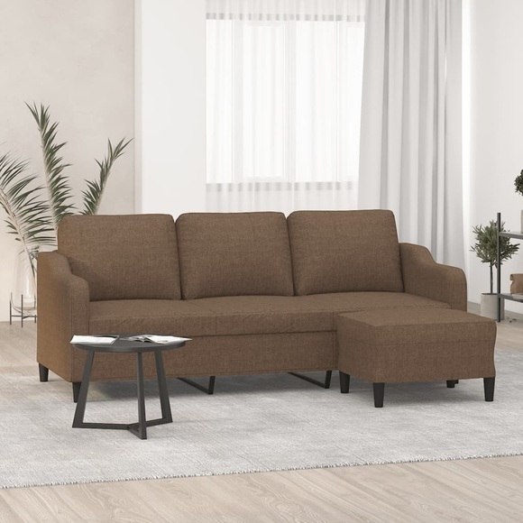 vidaXL 3-Sitzer-Sofa mit Hocker Braun 180 cm Stoff