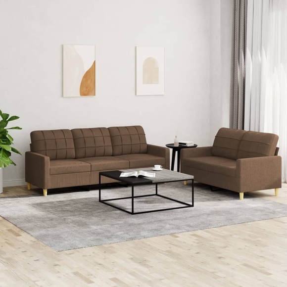 vidaXL 2-tlg. Sofagarnitur mit Kissen Braun Stoff