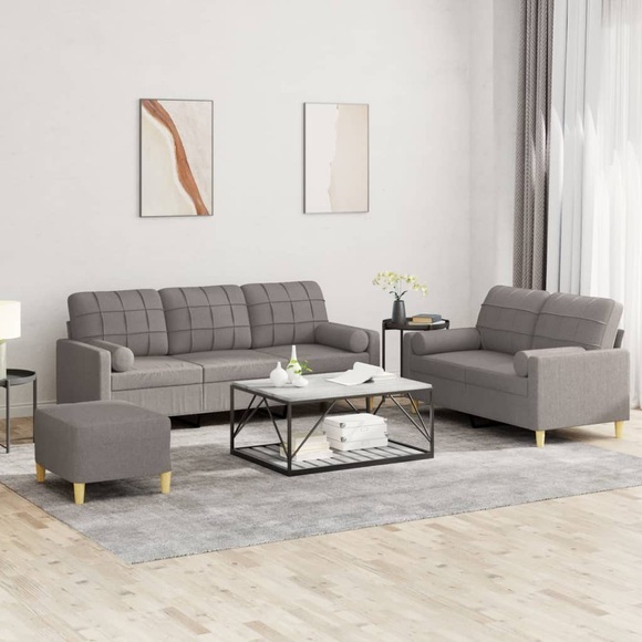 vidaXL 3-tlg. Sofagarnitur mit Kissen Taupe Stoff