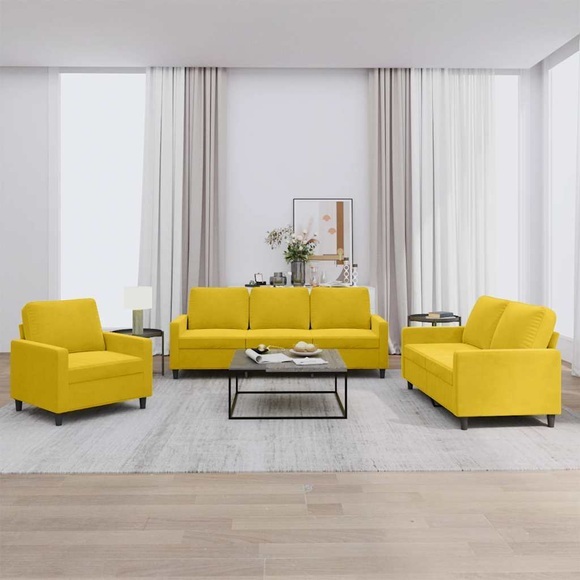 vidaXL 3-tlg. Sofagarnitur mit Kissen Gelb Samt